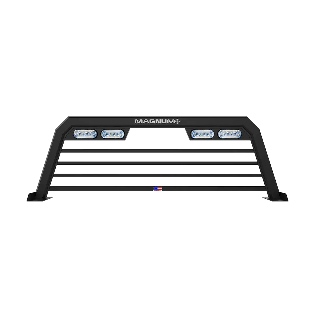 217LPBRC2NB – MAGNUM TRUCK Headache Rack, Louvered Lighted Powder Coated Matte Black Aluminum Can Be Used With Cross ...